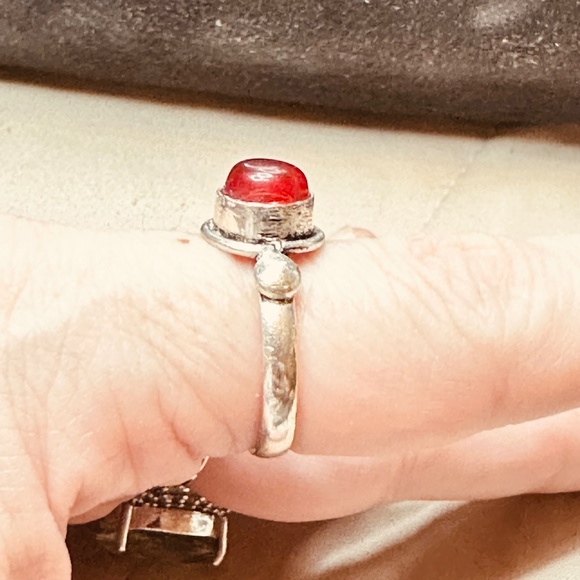 925 Sterling Silver Plated Red Onyx Ring Genuine Stone Round Cabochon EUC - Picture 6 of 10